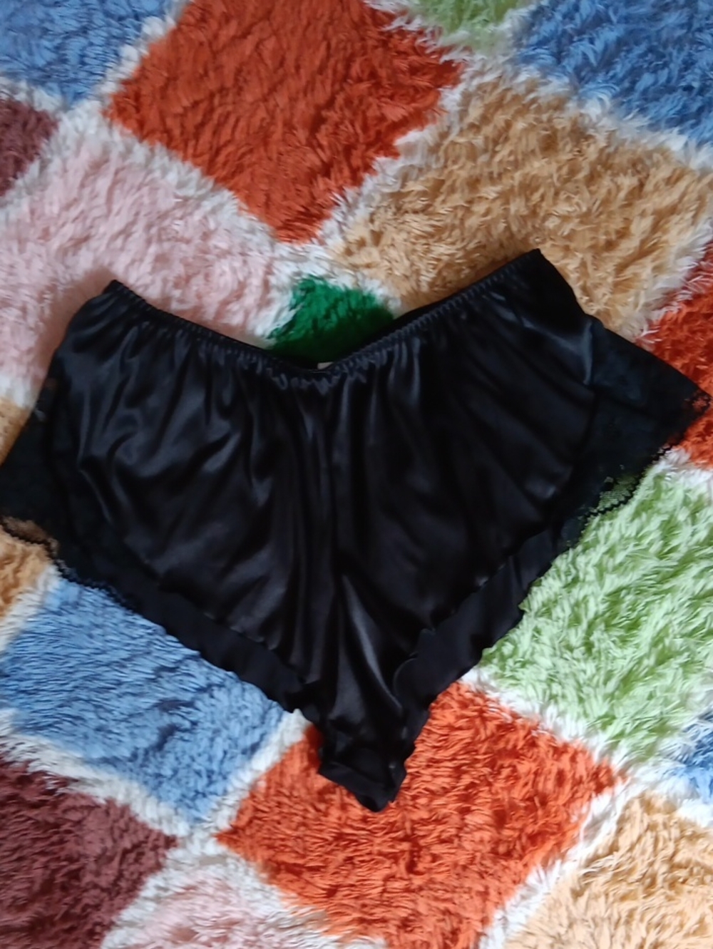 Auden Black Satin Lace-Trim Sleep Shorts & Shein Satin Top